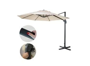 Gastronomie-Luxus-Ampelschirm MCW, Ø 3,5m creme ohne Ständer - Sonnenschirm mit 5-facher Höhen- und Neigungswinkelverstellung, ideal für Gastronomie und Terrasse, bietet optimalen Sonnenschutz.