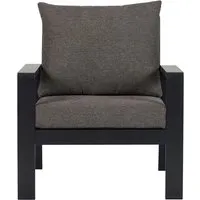 ebuy24 Lis Loungesessel mit Kissen Schwarz Grau - Moderner Loungesessel für drinnen und draußen, mit weichen Kissen für hohen Sitzkomfort. Robustes Metallgestell und minimalistisches Design machen ihn zur idealen Wahl für jede Terrasse oder Wohnraum.