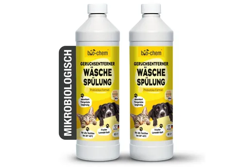 bio-chem Textilerfrischer Geruchsentferner Wäschespülung 1 L - Textilerfrischer mit probiotischer Enzym-Technologie, entfernt selbst hartnäckige Gerüche aus Textilien und sorgt für hygienisch frische Wäsche – ideal für Tierbesitzer.