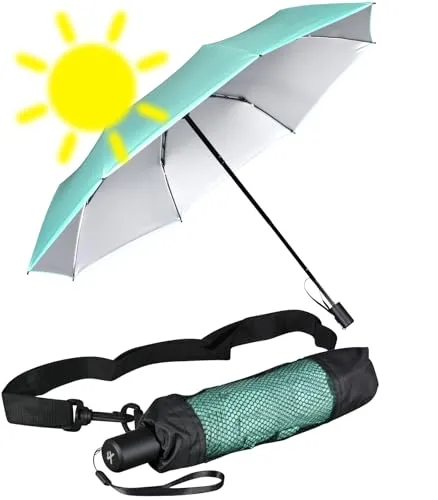 iX-brella City Trekking Sonnen-Regenschirm mit UV- und Hitzeschutz - Mint - Praktischer Trekking-Regenschirm mit großem Schirmdach (98 cm Durchmesser) und UV-Schutz. Ideal für unterwegs, leicht und kompakt mit Teleskopstab für angenehmes Tragen.