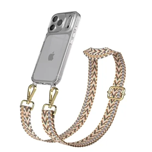 EAZY CASE Handykette - Verstellbares Taschenband kompatibel mit iPhone 17 Pro, Schulterriemen, Handykordel mit Silikon Hülle, Umhängetasche, Braun Gold