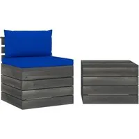 vidaXL 2-tlg. Garten-Sofagarnitur aus Paletten mit Kissen - Blau - Genießen Sie entspannte Stunden im Freien mit dieser stabilen Paletten-Lounge-Set aus Kiefernholz. Der modulare Aufbau und die dicken, weichen Kissen sorgen für individuellen Komfort und rustikalen Charme in Ihrem Garten oder auf der Terrasse.