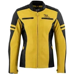 Rusty Stitches Joyce Damen Motorrad Lederjacke, schwarz-gelb, Größe 36