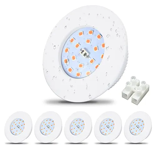 Allesgute LED Einbaustrahler Flach 230V 5W WarmWeiß LED Spot Set 500lm Mini Rund Slim Weiß IP44 Bad Einbauleuchte 30mm Einbautiefe Spots für Badezimmer, Küche, Wohnzimmer, 6er Set