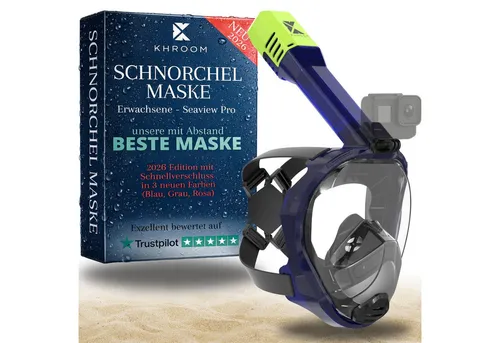 Khroom Schnorchelmaske Erwachsene Vollmaske Seaview Pro | CO2 sichere Tauchmaske für optimales Schnorcheln (S/M, Dunkelblau)