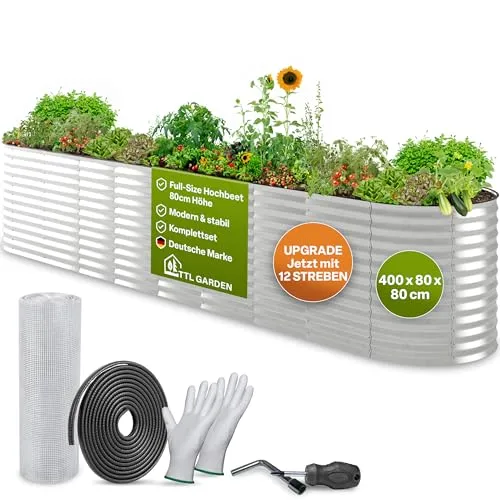 TTL GARDEN 400x80x80cm Spirit XXL Metall Hochbeet Silber von TTL GARDEN