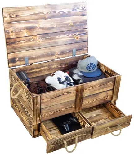 Große geflammte Aufbewahrungskiste mit Schubladen