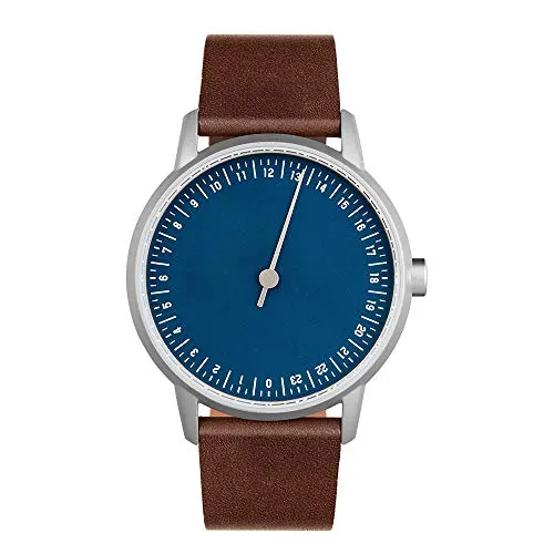 slow Round 13 - Dark Brown Leather, Silver Case, Blue Dial