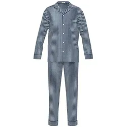 Seidensticker Herren Schlafanzug, lang - Classic Pyjama Set, Web-Schlafanzug, Knopfleiste, Baumwolle Dunkelblau L