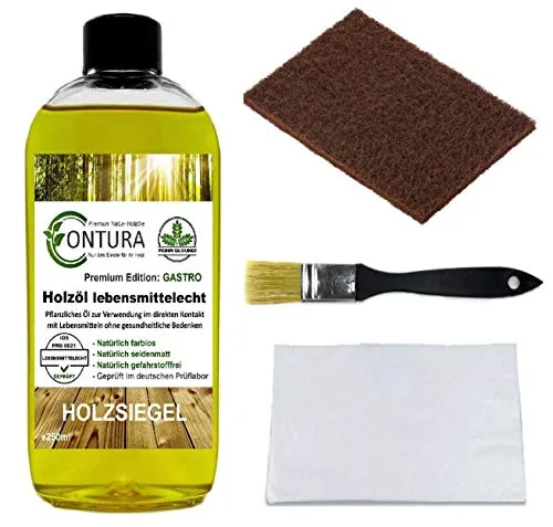 Contura Holzöl SET lebensmittelecht Holzpflegeöl Holzpflege Holzöl Schneidbrett Tisch Arbeitsplatten Möbelöl Holzschutz nachölen auffrischen pflegen Holzpflegeset