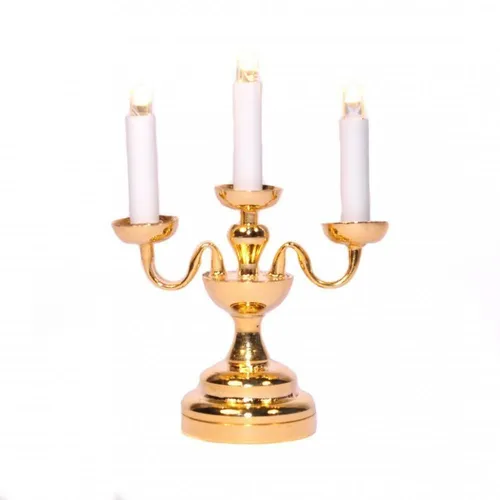 Puppenhaus 3 Arm Candestick Messing Kandelaber Gold Tischleuchte LED Akku Licht