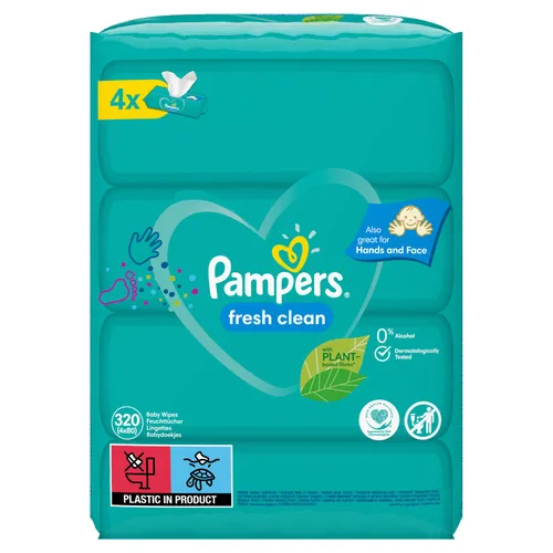 Pampers Fresh Clean feuchte Feuchttücher für Kinder für empfindliche Oberhaut 4x80 St.