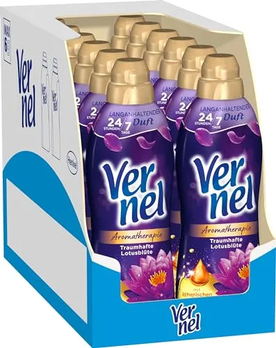 VERNEL Weichspüler 12x 37 WL Aromatherapie Traumhafte Lotusblüte - Waschmittel, Weichspüler & Fleckenentferner – Verwöhnt Ihre Wäsche mit dem entspannenden Duft der Lotusblüte für ein traumhaftes Frischeerlebnis.