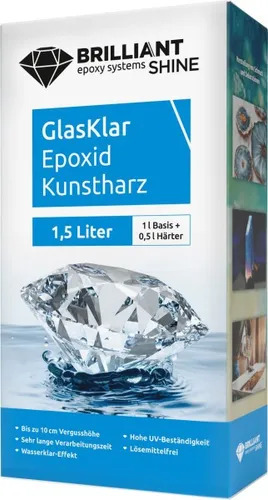 Brilliant Shine Epoxid Kunstharz Glasklar 1,5L - EP Epoxidharz für kristallklare Beschichtungen, ideal für kreative Projekte und langlebige Oberflächen.