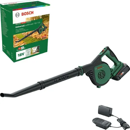 Bosch Akku-Laubbläser UniversalLeafBlower 18V-130 - Leistungsstarkes Radialgebläse, ideal für schnelles und einfaches Säubern im Außenbereich, inkl. 2,5-Ah-Akku und Ladegerät