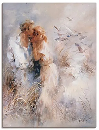 ARTLAND Wanddeko Leinwand Bilder Wandbild 45 x 60 cm Menschen Paar Malerei Creme Dichte Harmonie B9BQ