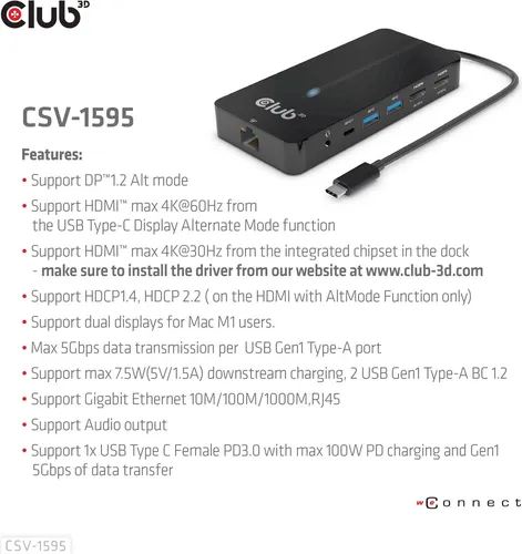 Club3D USB-7-in1-HUB: USB-C Multiport Hub mit 2xHDMI und 100W Power Delivery - Weiteres Notebook-Zubehör mit 2xHDMI, 2xUSB, USB-C und RJ45 für optimale Konnektivität und schnelles Laden.