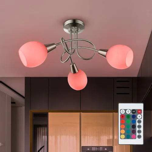 Deckenlampe 3-flammig mit Fernbedienung - Moderne Deckenleuchte für Wohnzimmer und Küche, dimmbar mit RGB Farbwechsel und Fernbedienung. Ideal für stimmungsvolle Beleuchtung und individuelle Farbgestaltung.