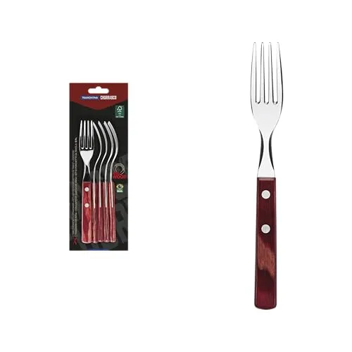 Tramontina Steak- und Pizzagabel Set 6-tlg. - Hochwertiges 6-teiliges Gabelset aus Edelstahl und Holz, ideal für Steak und Pizza. Mit stilvollem Design und komfortablem Griff für ein genussvolles Esserlebnis.