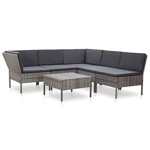 vidaXL 6-tlg Garten-Lounge-Set mit Auflagen Poly Rattan Grau - Gestalten Sie Ihren Außenbereich mit diesem modularen Garten-Lounge-Set. Strapazierfähiges PE-Rattan und dicke Polster bieten Komfort und Langlebigkeit. Ideal für entspannte Stunden mit Familie und Freunden im Garten!