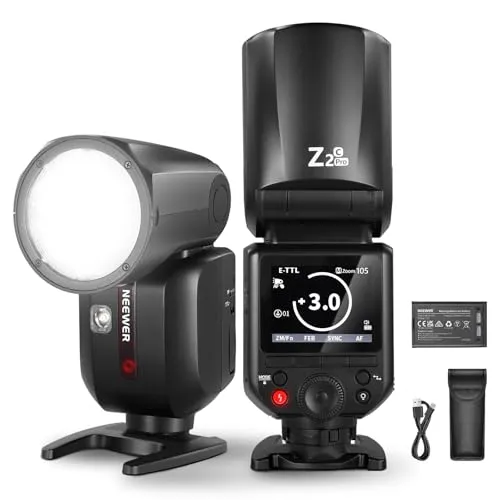 NEEWER Z2PRO-C 2.4G TTL Round Head Flash Speedlite Kompatibel mit Canon, Drahtlos Kompatibel mit Godox, Upgraded UI, 76Ws 1/8000s HSS, TTL/M TCM Schalter, 7.2V/3000mAh Batterie, 600 Full Power Flash