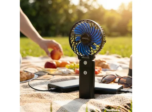 shop'n smile ideoon Handventilator Leistungsstarker Akku Tischventilator 5200mAh Powerbank USB, 3 Stufen, Tragbarer Mini Ventilator