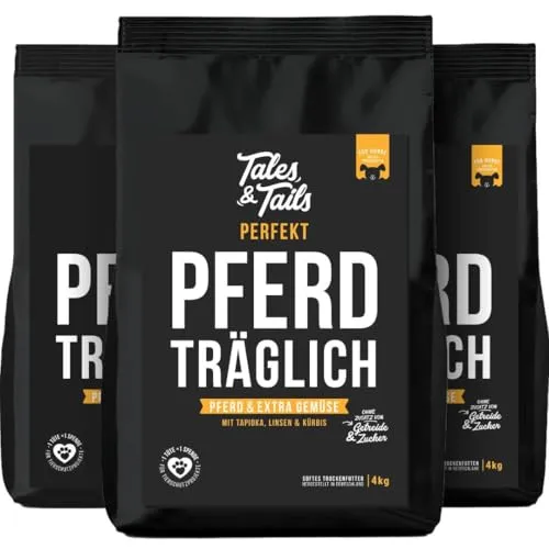 Tales & Tails Halbfeuchtes Trockenfutter für Hunde – Getreidefrei, Pferd (4 kg, 3er Pack) - Hochwertiges, halbfeuchtes Hundefutter mit Pferd als einzige Proteinquelle. Ideal für empfindliche Hunde – hohe Akzeptanz dank weicher Konsistenz und leckerem Geschmack.