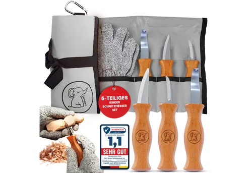 Eli Taschenmesser Schnitzmesser für Kinder - Sicheres Schnitzset mit Handschuhen - Taschenmesser für Kinder ab 5 Jahren, fördert Feinmotorik und Kreativität. Inklusive schnittfester Handschuhe und praktischer Aufbewahrungstasche für sichere Outdoor-Aktivitäten.