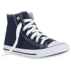 Mytrendshoe Damen High Top Sneakers Sportschuhe Schnürer Kult 98730, Farbe: Blau, Größe: 38 - Blau - 38