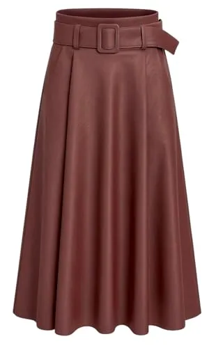 Mississhop 401 Damen A-Linien Rock mit Gürtel – Kunstleder Braun