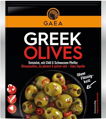 GAEA Grüne Oliven ohne Stein Chili & Pfeffer 8 x 150 g