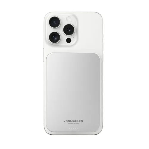VONMÄHLEN Evergreen Mag 5.000 mAh Wireless Charger - Powerbank mit magnetischer Haftung für MagSafe-Geräte, ultraschlank und nachhaltig, ideal für unterwegs.
