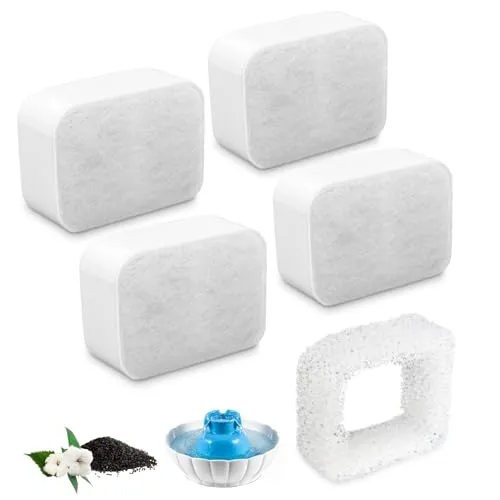 Trinkbrunnen Filter, Karbonfilter für Trinkbrunnen Haustier, Fydun 1 Stücke Schaumfilter+4 Stücke Premium Baumwolle Aktivkohlefilter Sauberes Katze und Hunde Brunnen Oasis Aura Wasserspender