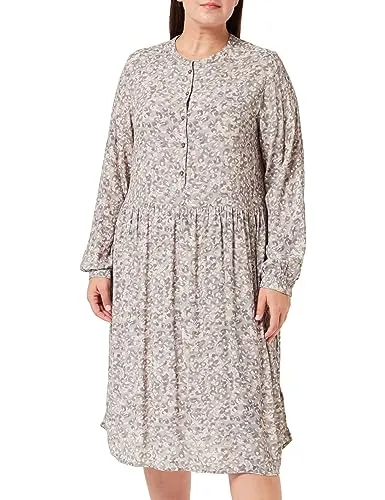 camel active Damen Kleid mit Allover-Print Khaki - Freizeitkleider für Damen mit stylishem Allover-Print aus Viskose, praktischen seitlichen Eingriffstaschen und Knopfleiste für einen modernen Look.