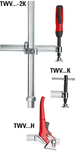 Bessey Werktischspanner TWV28-30-17K - Senkrechtspanner mit variabler Ausladung von 40 bis 175 mm und leichtgängiger Trapezgewindespindel für präzises Spannen von Werkstücken.