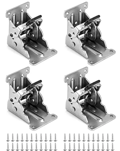 QWORK® 4 Stück Klappscharnier Tischbeine Klappbar Scharniere Stützhalterung aus Stahl Verzinkt 40 Schrauben Enthalten - Silber