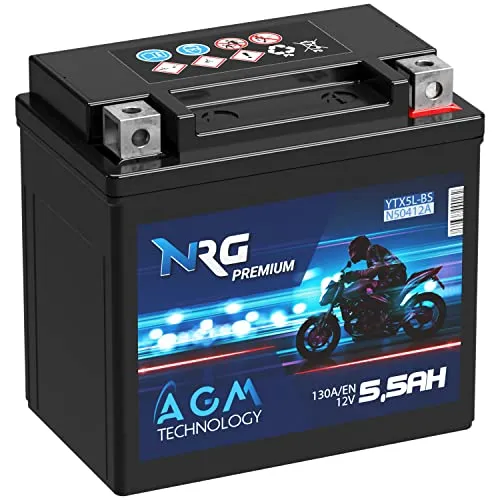 NRG YTX5L-BS AGM Roller Batterie 12V 5,5Ah 130A/EN Motorradbatterie YTX5L-4 50412 CTX4L-4 YT5L-BS ersetzt 5Ah 4Ah auslaufsicher wartungsfrei
