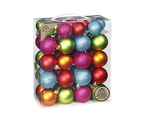 Weihnachtskugeln Kunststoff 44er Set - Mille Fiori - Bunt - Weihnachtsbaumschmuck aus bruchsicherem Kunststoff, ideal für Haushalte mit Kindern oder Haustieren. Set mit 44 bunten Kugeln in verschiedenen Größen für festliche Dekoration.