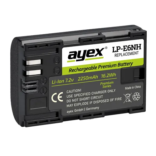 ayex LP-E6NH Premium Akku für Canon EOS Kameras - Hochleistungsakku mit 2250 mAh, kompatibel mit zahlreichen Canon EOS Modellen, ideal für lange Fotosessions und professionelle Anwendungen.