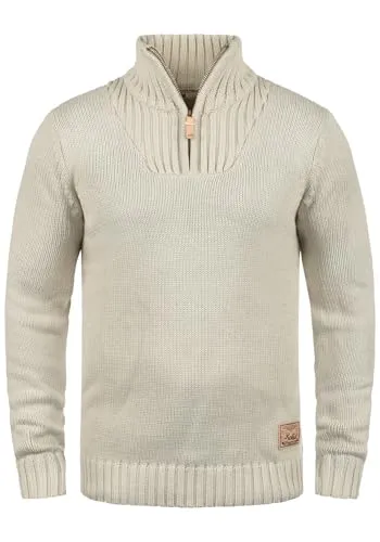 !Solid SDPetro Herren Strickpullover Troyer Grobstrick Pullover mit Troyerkragen Rippbündchen Label-Details Baumwollmischung Regular fit, Größe:3XL, Farbe:Oyster Grey (8215)