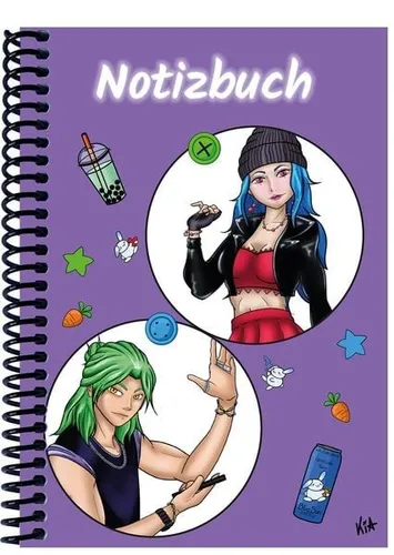 A 5 Notizbuch Manga Quinn und Enora, lila, blanko Spiralbindung, Notizbuch, T...