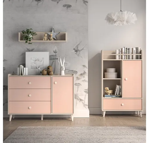Lomadox Jugendzimmer-Set MODICA-131, (Sparset, 3-tlg., Schreibtisch Regal), in sandbeige mit rosa, Türen & Schubladen mit Softclose-Funktion