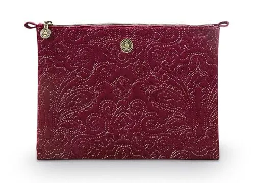 Pip Studio Schminkkoffer 'Samtige Quiltey Tage' - Rood - Reisetaschen mit eleganter Blumenstickerei, wasserabweisendem Material und praktischen Fächern für Ihre Kosmetik – ideal für Reisen und den Alltag.