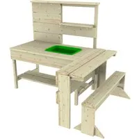 OutdoorToys Sandkasten - Holzsandkasten mit großzügigen Maßen von 90 cm Breite und 127 cm Tiefe, ideal für kreative Spielstunden im Freien.