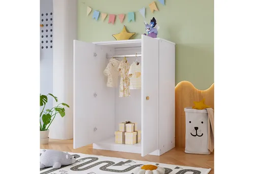 TavilaEcon Kleiderschrank mit Stange, 2-türiger Kleiderschrank Kinderkleiderschrank,80x50x120cm