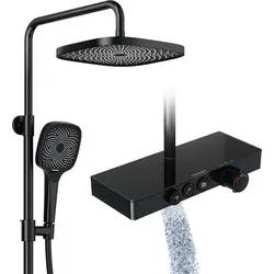 Rainsworth Duscharmatur mit Thermostat Set und Glasablage Schwarz