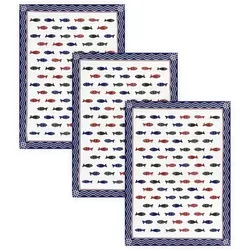 Kracht Halbleinen Geschirrtücher Little Fish 3er Pack in blau von Kracht