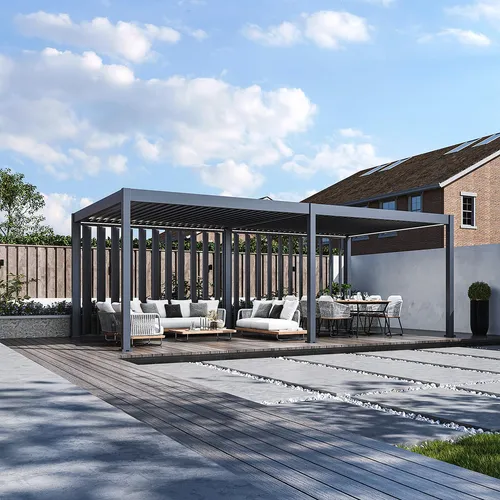 Sichtschutzwand 3,6 m – Pergola Seitenwand mit verstellbaren Lamellen - Praktische Pergola Seitenwand mit kippbaren Lamellen für individuellen Sicht- und Windschutz. Ideal für größere Bereiche, bietet sie eine flexible Regulierung von Licht und Luft und sorgt für mehr Privatsphäre im Außenbereich.