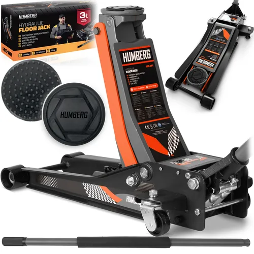 Humberg Hydraulischer Autoheber 3 Tonnen - 75 mm bis 505 mm - Kfz-Wagenheber mit 3 Tonnen Tragkraft, ideal für niedrige Fahrzeuge. Inklusive 2 Gummiauflagen und Sicherheitsventil für maximale Sicherheit beim Heben.