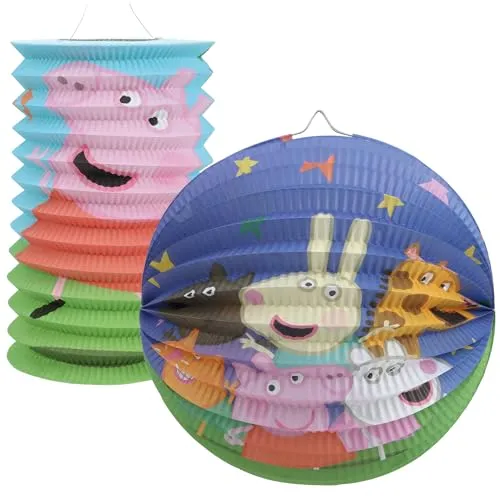 com-four® 2X Faltlaterne - Ballon- und Zuglaterne für Kinder - Papierlaterne zu Halloween und Sankt Martin - Papierlampion zur Herbstzeit - Martinslaterne für Lichterumzug (2 TLG. - Schwein)